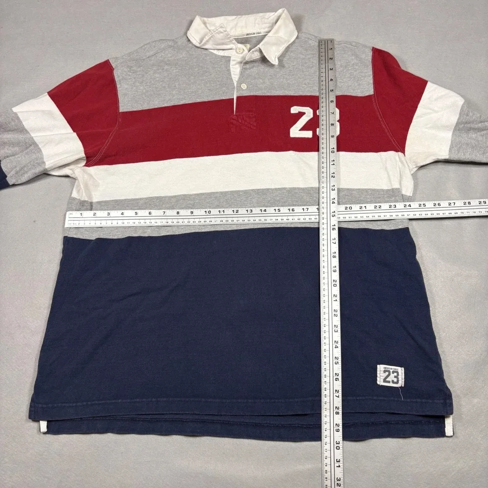 American Eagle Vintage Rugby Shirt Mens XL Long Sleeve Colorblock Stripe 23 Red
